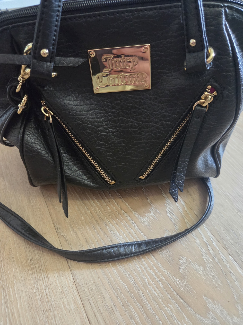 Y2K Juicy Couture Black Leatherette Satchel with Gold Hardware EUC Pockets